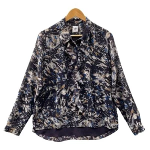 cabi Blouse Womens Medium Black Starry Night Chiffon Ruffle Button Front #3066 - Picture 1 of 7