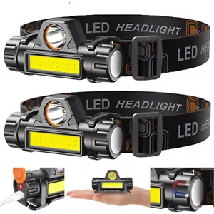1/2 Pack LED Headlamp Headlight Flashlight USB Rechargeable Waterproof Light - Picture 1 of 15