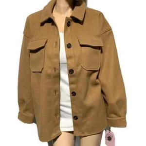 Avec Les Filles NWT Women's Tailored Cognac Button Down Shacket, Size Medium - Picture 1 of 9