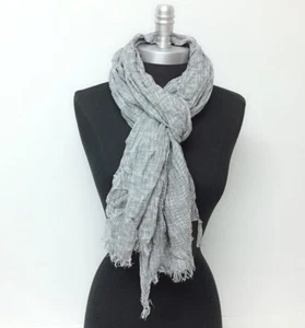 New Long Soft Knit Fashion Scarf Wrap Shawl w/ frayed edge Cozy UNISEX,grey/wite - Picture 1 of 5
