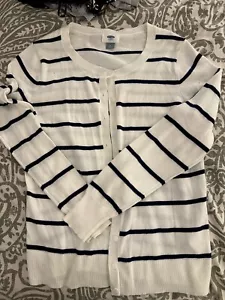 Old Navy Sweater Woman's White/Black Striped Button Dn Cropped Long Sleeve Sz M - Picture 1 of 1
