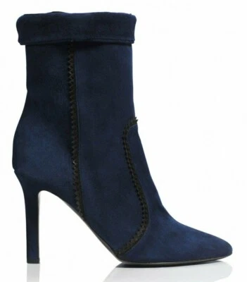$995 NEW Tamara Mellon REBEL Navy Suede Black Leather Boots Almond toe Shoes 40 - Image 1 of 4