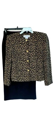 Rena Rowan Skirt Suit Sz 4/6 Jacket Top Black Rayon Wool 2 Piece - Image 1 of 4