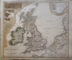 Antica mappa Isole Britanniche Londra Portsmouth Plymouth Irlanda Mare Nord 1857 - Imagen 1 de 7