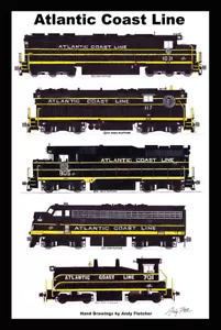 Atlantic Coast Line Black & Yellow 12"x18" matted poster Andy Fletcher signed - Foto 1 di 1