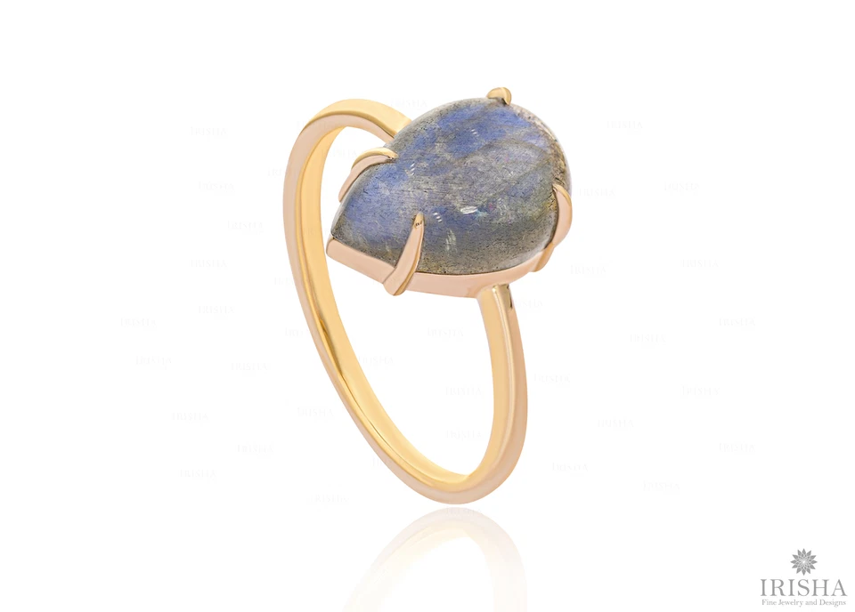 Anillo de piedras preciosas de labradorita en forma de pera de 0,50 quilates en joyería fina de oro de 14 quilates Foto 1 de 1