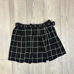 Hot Topic Black & White Plaid Pleated Skirt With Grommet Belt Large Girls Junior - Picture 1 of 9