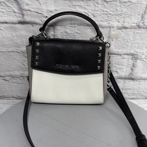 Michael Kors Karla Mini Crossbody Saffiano Leather Convertible Bag Black/white - Picture 1 of 10
