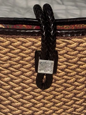 Brighton Ruth Woven Straw Handbag Lined Leather  Trim Purse Shoulder Strap Heart - Image 1 of 4