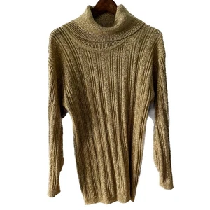 Vintage Gold Metallic Glitzer Rippstrick Rollkragen Tunika Pullover Gr. Medium M - Bild 1 von 7