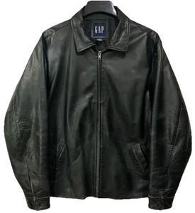 Vintage The GAP Black Leather Jacket Full Zip Size Large Quilted Lining 90s - Picture 1 of 15