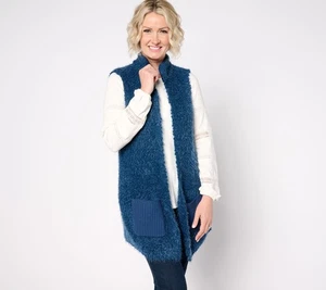 Maglione gilet Belle by Kim Gravel testurizzato boucle con tasche indaco XL nuovo - Foto 1 di 1