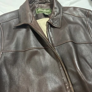 Vintage Eddie Bauer Men’s Brown Soft Leather Flight Bomber Jacket Coat Full Zip - Picture 1 of 14