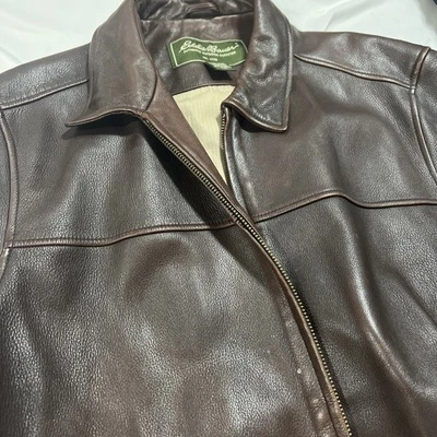 Vintage Eddie Bauer Men’s Brown Soft Leather Flight Bomber Jacket Coat Full Zip - Image 1 of 4