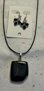 Black Onyx Gemstone 925 Silver Pendant With Black Onyx Earrings - Picture 1 of 6