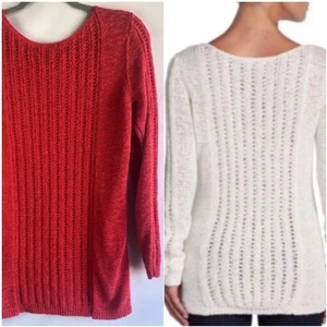 Rachel Zoe Langarm Strick Pullover M orange rot halboffen Strick Rundhals Oberteil - Bild 1 von 15