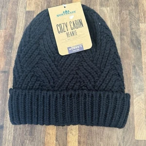 Nuovo con etichette Northeast Outfitters Cozy Cabin Beanie nero maglia cavo velluto interno - Foto 1 di 3