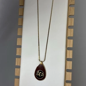 Collana vintage Laurel Burch bambù asiatico 18" tono oro smalto marrone goccia - Foto 1 di 6