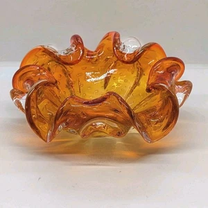 Vintage Murano Bullicante kontrollierte Blase Kunst Glas orange klar Aschenbecher Schale - Bild 1 von 11