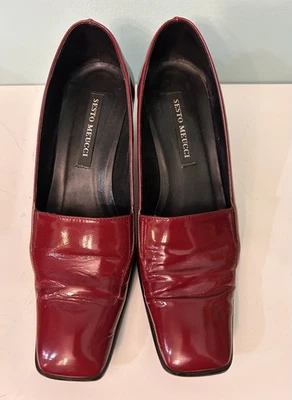 Zapatos De Colección Años 80 Sesto Meucci Italianos Rojo Borgoña Cuero Tacón Bloque Atemporal 6.5 Foto 1 de 4