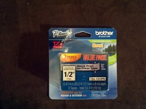 2-PACK - Genuine Brother TZe-1312PK - 12mm 1/2" Black on White P-Touch TZ tape - Picture 1 of 1