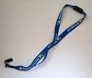 New MICHELIN Lanyard Blue Logo Black Metal Clip ID Badge Key Holder Promo Ad Man - Picture 1 of 5