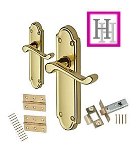 Lever Door Handles Brass Finish Victorian Scroll Ashford inc Hinges & Latch - Picture 1 of 67