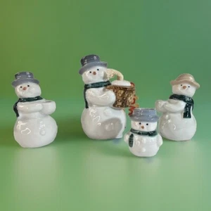 Marco Polo Exclusive Design Snowman Candle Holders Porcelain Figurines Set of 4 - Picture 1 of 12