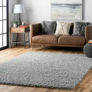nuLOOM Marleen Plush Shag Area Rug in Silver Casual Solid Design - Picture 1 of 8