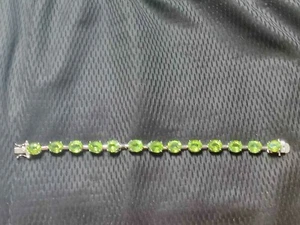 38.00CTW Oval Green Peridot Sterling Silver Line Bracelet - Picture 1 of 6