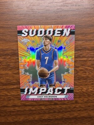2023-24 Topps Chrome Chet Holmgren REFRACTOR SILVER Sudden Impact #SI-23 Thunder - Image 1 of 2