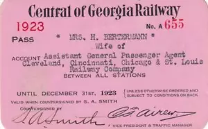 1923 Central of Georgia Railway Co railroad pass - Big Four Railroad (CCC&StL) - Picture 1 of 1