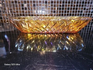Vintage INDIANA Glass Amber Marigold Oblong Pretzel Pattern Relish Dish - Picture 1 of 6