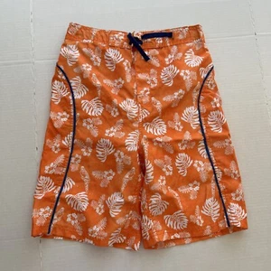 Tommy Bahama Bathing Suit Boys Large Orange Floral Swim Trunks Shorts Lined - Picture 1 of 11