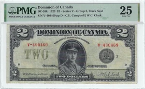 1923  Dominion of Canada $2 DC-26k Gr.3 Black Seal SN# V-480469  PMG VF-25 - Bild 1 von 2