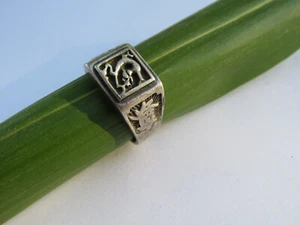 Ancienne Bague Chevalière Argent Silver - Motif Asiatique Asie Chine - Taille 57 - Picture 1 of 6