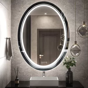 LED Bathroom Mirror Adjustable Front Lights Anti Fog Oval Vanity Mirror Backlit - Picture 1 of 12