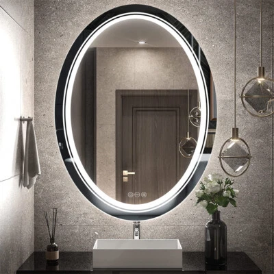 LED Bathroom Mirror Adjustable Front Lights Anti Fog Oval Vanity Mirror Backlit - Image 1 of 4