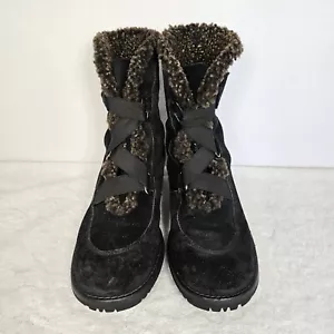Stuart Weitzman Damen Stiefeletten schwarzes Wildleder & braunes Lammfell Größe 6,5 Schnürung - Bild 1 von 7