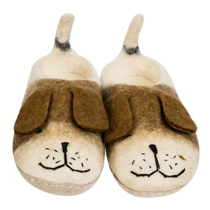 Eco Friendly Natural Sheep Wool Felted Handmade Dog Shaped Slippers - Picture 1 of 5