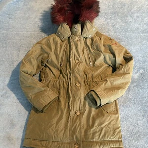 Abercrombie Fitch Kids Faux Fur Military Green Full Zip Parka Jacket Size 13/14 - Picture 1 of 14
