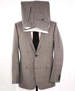 $995 Saks Fifth Avenue Light Grey Windowpane Slim fit Wool Suit 40L - Picture 1 of 12