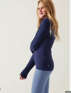 ATHLETA GIRLS Navy OWN YOUR POWER Cropped Long Sleeve Activewear Top Girls XL 14 - Picture 1 of 5