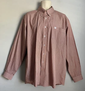 Cinch Men 100% Cotton Orange /White Strip Button Down Cowboy West Pocket Shirt L - Picture 1 of 6