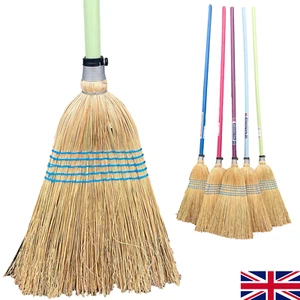 Traditional Corn Broom Besom Long Handled Sweeping Brush Yard Straw Garden - Picture 1 of 12