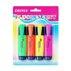 4 Faserstifte Textmarker Highlighter Stifte Markierstifte grün orange gelb pink - Bild 1 von 1