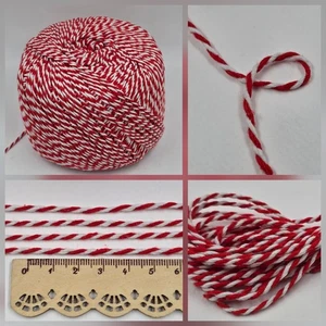 Red White 2mm Twine Jute Cotton Gift Wrap Christmas Craft 10-50M Bakers string - Picture 1 of 16
