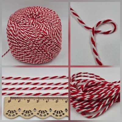 Red White 2mm Twine Jute Cotton Gift Wrap Christmas Craft 10-50M Bakers string - Image 1 of 4