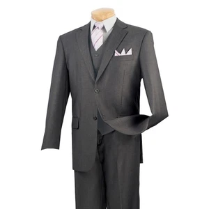 Vinci Men's Regular Fit 3-Piece Solid Color Suit Heather Gray - Picture 1 of 5