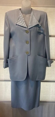 Nina Ricci Powder Blue Wool Gaberdine Skirt Suit~Silk Polka Dot Accents~FR42~EVC - Image 1 of 4